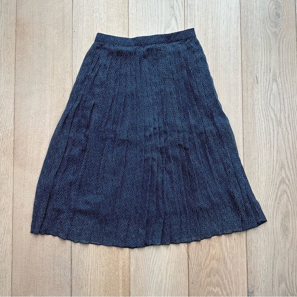Polka Dot Pleated Midi Skirt- navy